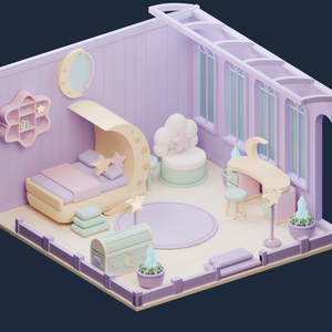【VRChat向け3Dルーム素材】ゆめかわ・パステルな月灯りのおもちゃ温室｜PC / Quest Lite