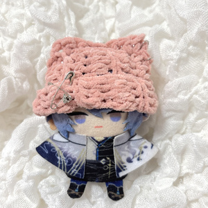黒×白］にじぱぺっと ぬい服 ぬい帽子 ネコ耳 ニット帽 編み物 10cm