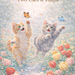 Two Cats & Tulips – Commercial Use License Included (A4 PNG Illustration Download)