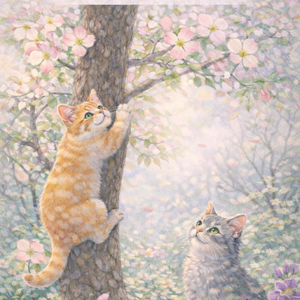 Two Cats & Hellebores – Commercial Use License Included (A4 PNG Illustration Download)