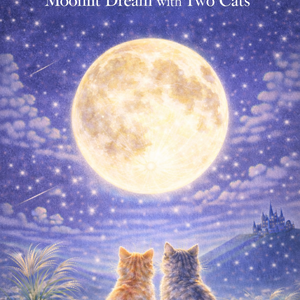 Moonlit Dream with Two Cats – Commercial Use Illustration (A4 PNG Download)
