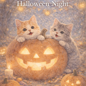Two Cats & Halloween Night – Cute Autumn Illustration (Commercial Use)
