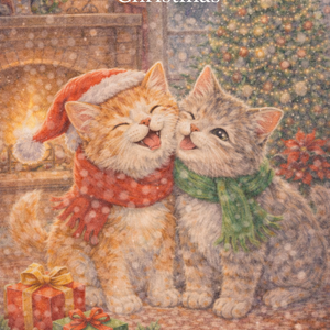 【Commercial Use】Two Cozy Cats by the Christmas Fireplace