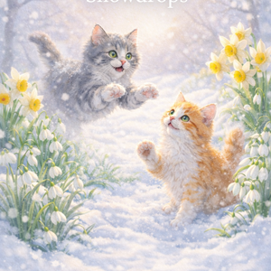 【Commercial Use】Two Playful Cats in Snowdrops Garden