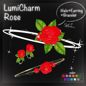 LumiCharmSet_Rose｜薔薇ヘイロー＆アクセサリーセット（花びらエフェクト・回転）【VRChat / PC】