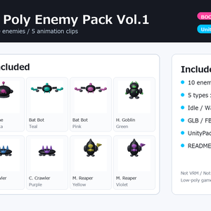 Neon Low Poly Enemy Pack Vol.1 - Unity対応 ローポリ敵キャラ10体セット