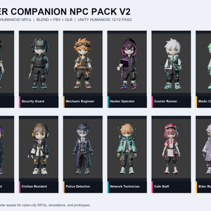 Cyber Companion NPC Pack v2 - Unity Humanoid対応 サイバーNPC 12体セット