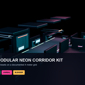 Low-Poly Modular Neon Sci-Fi Corridor Kit - 30 Assets + 5 Route Presets