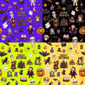 HAPPY HALLOWEEN デジタルペーパー8枚セット｜シームレス6種＋グラデーション2種｜PNG素材