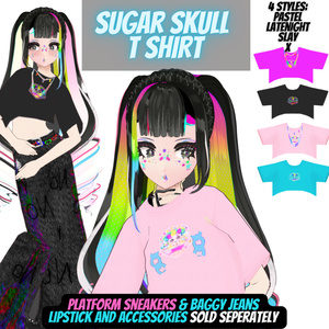 VRoid Crop Cut Tee - T-Shirt Sugar Skull Neon