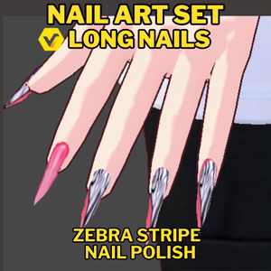 VRoid Long Nails - Pink Zebra Stripe Nail Polish