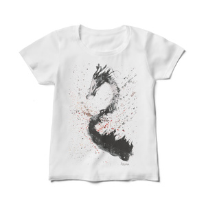 龍神レディースTシャツ-水彩画デジタル加工-黒龍