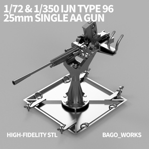 【25年11月更新】【STLデータ】1/72&1/350 日本海軍九六式25mm単装機銃 IJN Type96 25mm Single AA gun
