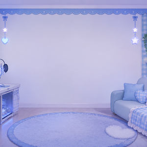 【動く配信背景】水色ギンガムチェックのかわいいゲーム部屋｜VTuber・配信者向けループ素材