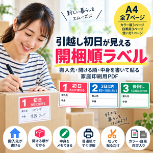 引越し初日が見える 開梱順ラベル