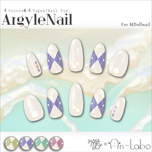 【100アバター以上対応】ArgyleNail【VRネイルチップ】【MDollnail対応】#あんらぼぶい
