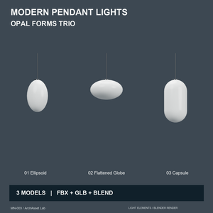 Opal Forms Trio｜モダンペンダントライト3種（FBX・GLB・Blend）