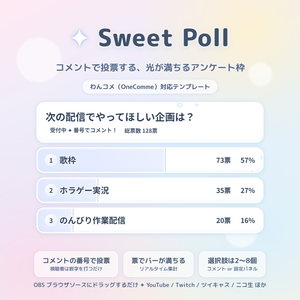 【わんコメ対応】Sweet Poll ✦ コメント投票アンケート枠【OBS配信素材/視聴者参加型】