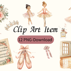 Ballet Series – アンティーク水彩クリップアート PNG12種類セット