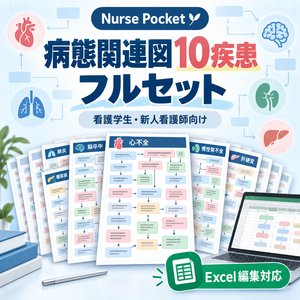 【公開記念価格】看護学生・新人看護師向け｜病態関連図10疾患フルセット｜観察・アセスメント付きExcel