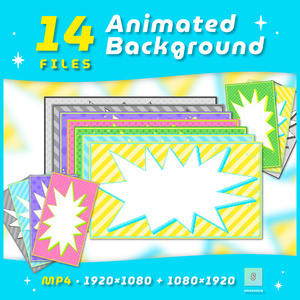【ループ背景｜配信・動画】8bitレトロゲーム風！POPなコミック爆発インパクトフレーム背景・全14種・mp4・10秒ループ