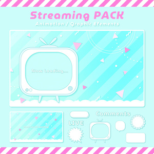 【動く配信画面セット✨】レトロなテレビとPOPなカラーが可愛い📺待機・終了画面と透過PNGパーツセット