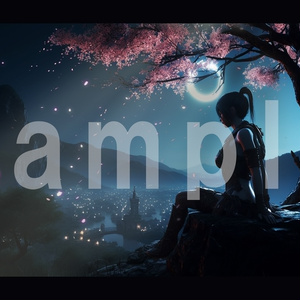 【ちょこっと動く背景動画シリーズ】005　月夜桜と女戦士