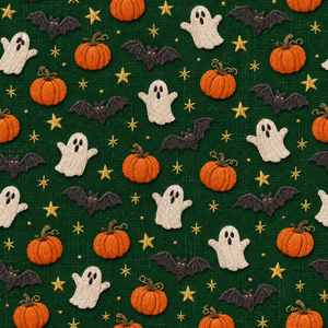 ハロウィン デジタルペーパー 3枚セット｜かわいいおばけ・かぼちゃ・コウモリ・星柄｜刺繍風・布風テクスチャ｜色違い PNG画像素材｜秋のコラージュ・スクラップブッキング・手帳デコ・ペーパークラフト用｜ダウンロード素材