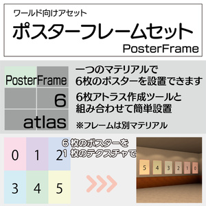 【VRChat向け】6面アトラス・ポスターフレームセット（1テクスチャで6面対応・縦横計12個セット）