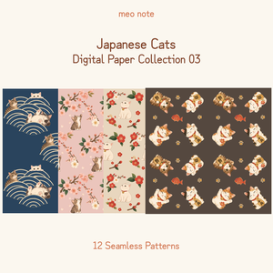 猫のシームレスデジタルペーパー｜和柄 Japanese Cats Collection 03