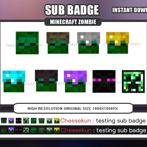 Minecraft Zombie Twitch Badge & Cheer, Emoji, Youtube, Discord