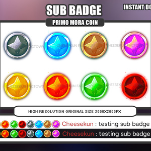 Genshin Impact Primo Gem, Mora Coin Twitch Sub & Cheer Badges Twitch, Youtube, Discord