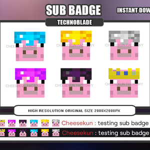 Technoblade Minecraft Pig Twitch Badge & Cheer, Emoji, Youtube, Discord
