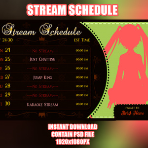 Orange VTuber Stream Schedule Template Elegante スケジュール レイアウト