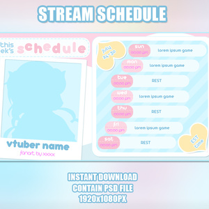 Pink Blue Stream Schedule Template for Vtuber, Stylish and beautiful スケジュール レイアウト