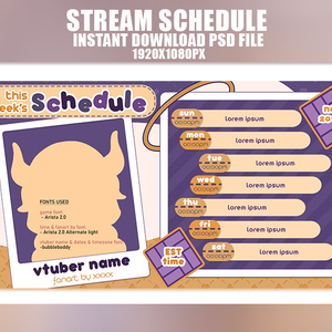 Violet Orange Stream Schedule Template for Vtuber , Anime Layout