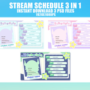 Green Violet Orange Pink Blue Stream Schedule Template for Vtuber 3 in 1 bundle.