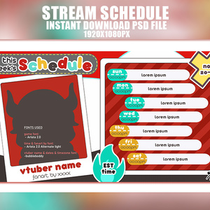 Red Black Vtuber Stream Schedule, Layout, Template, Anime スケジュール レイアウト