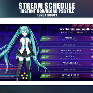 Futuristic Stream Schedule Template for Vtuber, 5 in 1 blue, green, orange, violet, red スケジュール レイアウト