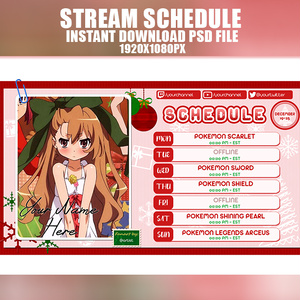 Christmas Stream Schedule Template for Anime and Vtuber Style, Xmas スケジュール レイアウト