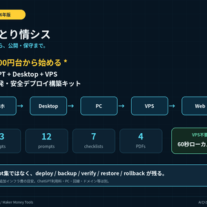 AIひとり情シス｜スマホ→PC→VPS 遠隔開発・自動デプロイ構築キット【2026年版】