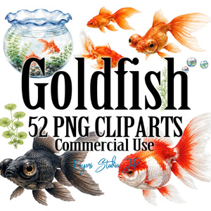 【商用利用可】金魚の水彩素材集 52点
