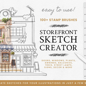 Procreate用ストアフロントスケッチクリエーター：スタンプブラシ Storefront Sketch Creator for Procreate - Stamp Brushes