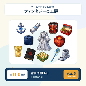 【ゲーム素材】HSアイテム100点セット Vol.5｜背景透過PNG・5サイズ収録