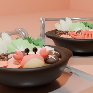 蟹鍋＋ワゴン 【3Dモデル】