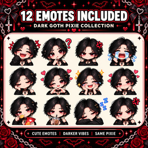12種 ダークゴスピクシーガール 配信素材・Twitchスタンプ | 12 Dark Goth Pixie Girl Emotes