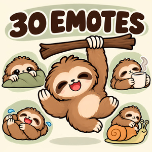 かわいいナマケモノのエモート30種セット｜Twitchスタンプ・配信素材 | Cute Sloth Emotes (30 Designs)