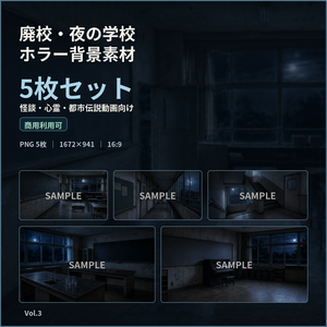 廃校・夜の学校ホラー背景素材 5枚セット｜怪談・心霊・都市伝説動画向け【商用可】