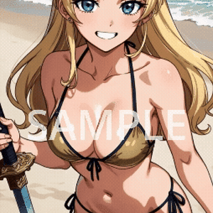 胸が揺れる水着美少女×武装/真夏ビーチ10秒ループ [Animated Stream Overlay / 歐派動態背景]