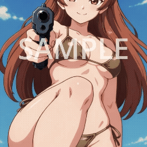 胸が揺れる水着美少女×武装/真夏ビーチ10秒ループ [Animated Stream Overlay / 歐派動態背景]